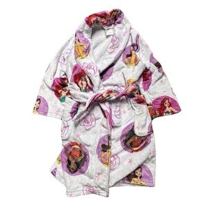 Disney Girls' White Plush Robe with Purple & Pink Princess Prints